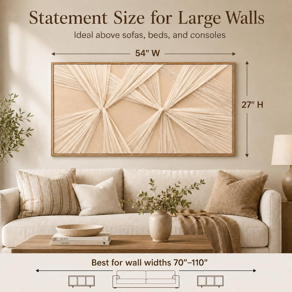 Artists' Handicraft, Extra Large Luxury 3D Fabric Neutral Textured Wall Art, Minimalist Abstract Boho Modern Long