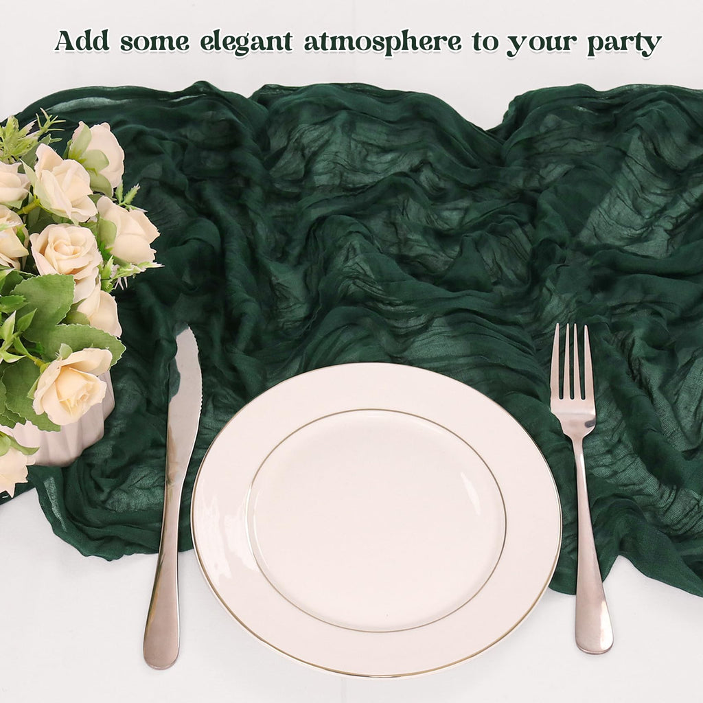 10 Pack Dark Green Cheesecloth Table Runner 10FT Boho Gauze Fabric Table Runner Vintage Rustic Sheer Runners for