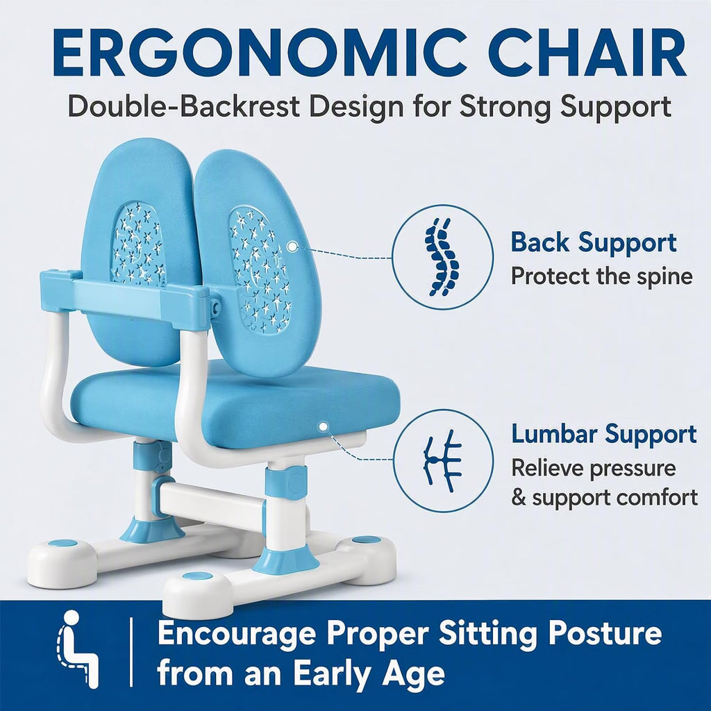 Height Adjustable Teen Study Desk, 31.5" with Chair, 50° Tiltable (Blue)