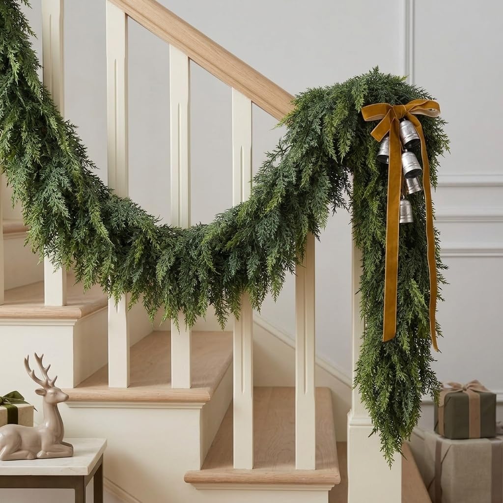 9FT 1Pcs Christmas Cedar Garland with Lights Realistic Faux Pine Garlands