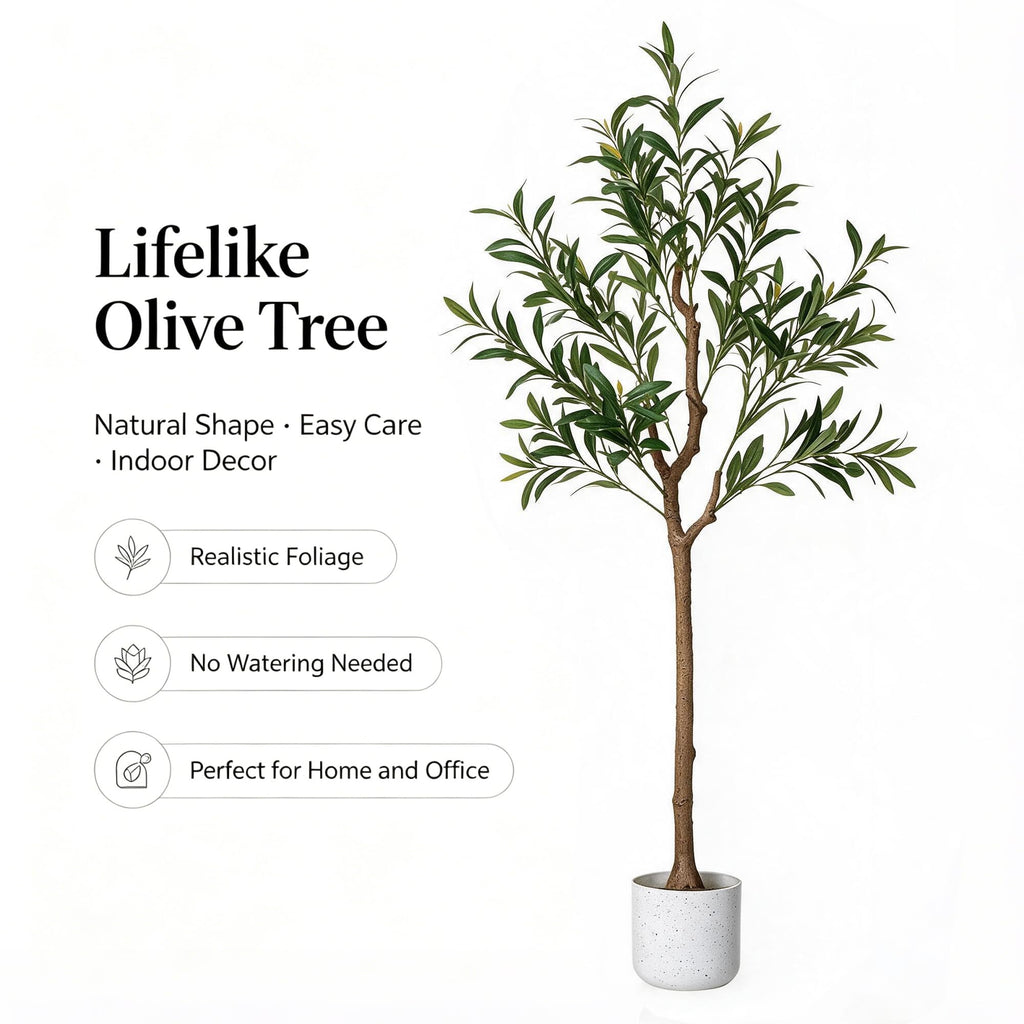 4FT Faux Olive Tree, Indoor Artificial Potted Olive Tree with White Planter, Lifelike 14 Fruits and Realistic Leaves