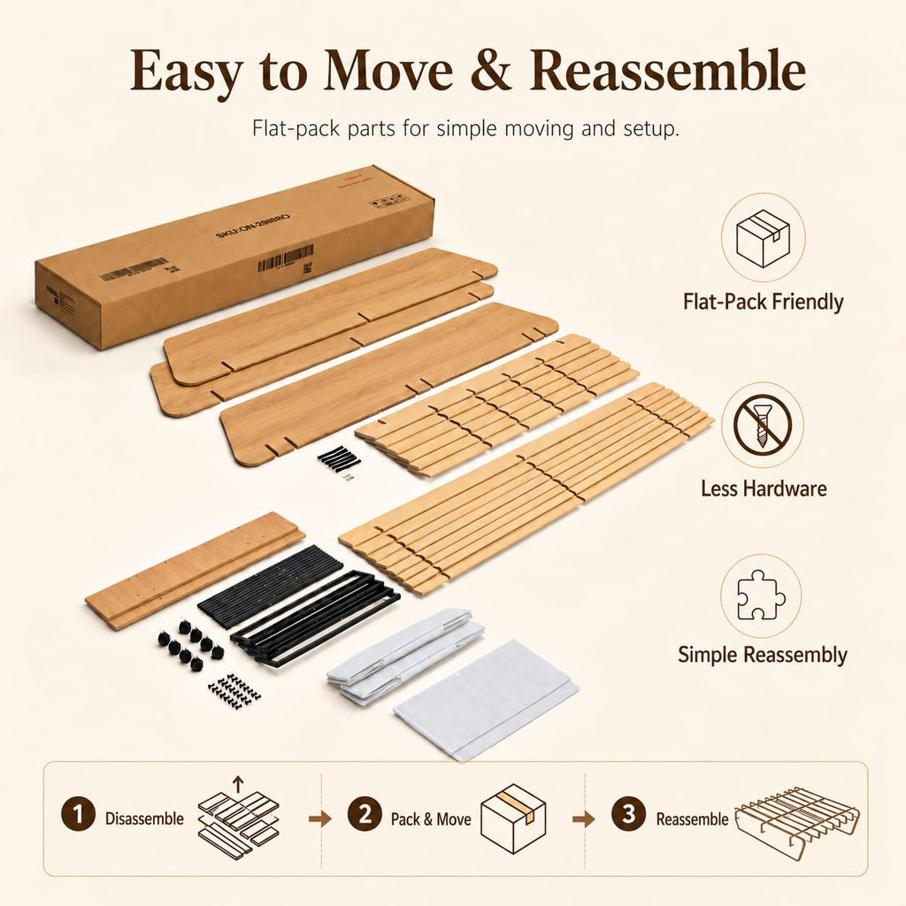 Queen Japanese Bed Frame with Storage, Wood Platform Bed Frame