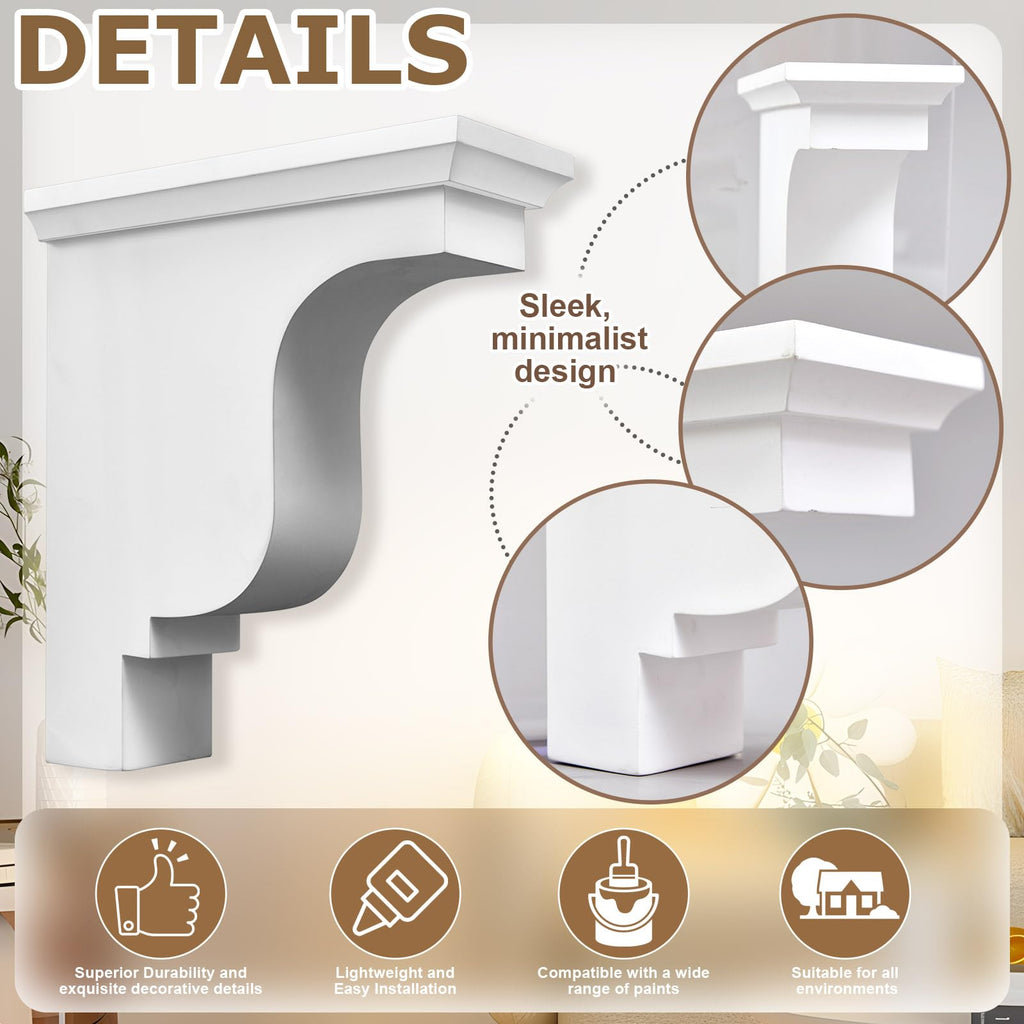 2 Pcs Unfinished Paintable Corbels, 3 1/2 W x 7 D x 9 Inch H
