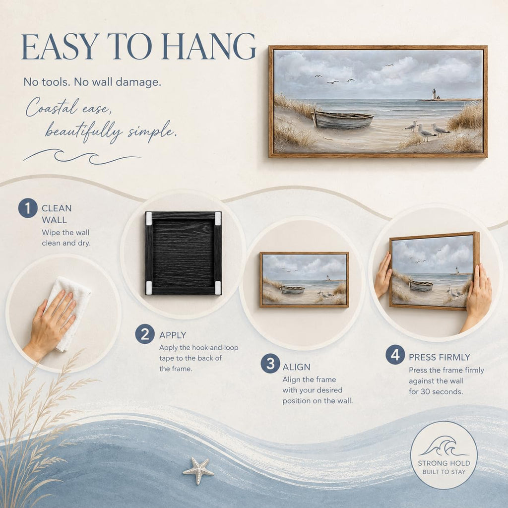 Framed Beach Coastal Lighthouse Canvas Wall Art 16X32 Inch