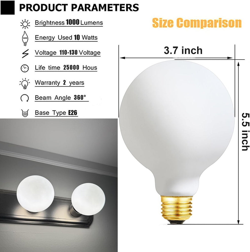 LED Light Bulb G30 Dimmable Flick-Free Matt White 10W Daylight White 4000k CRI95 1000LM, 100W Equivalent Vintage G95
