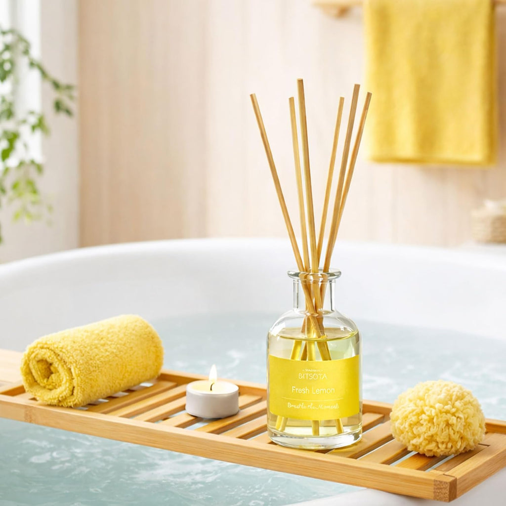 Natural Reed Diffuser Set, Fresh Lemon 3.52 oz (100ml) Scented Diffuser with Sticks Home Fragrance Reed Diffuser