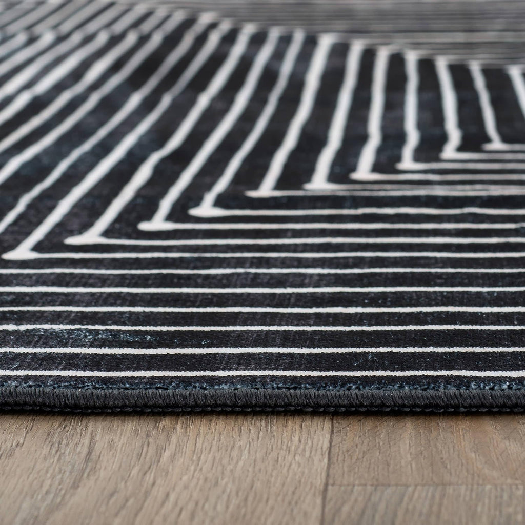 Bohemian Stripes Non-Slip Washable Runner Rug Black