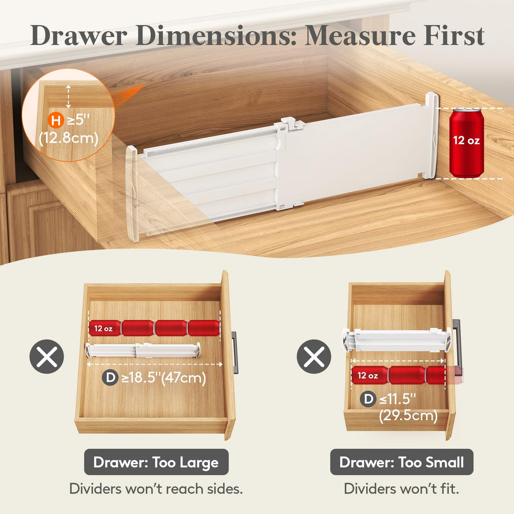 5" Tall Drawer Dividers, Adjustable Deep Drawer Organizer Clothes