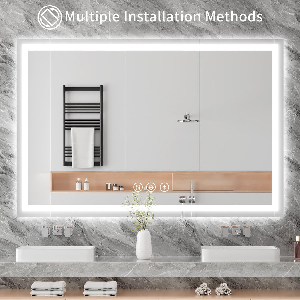 60x36 LED Bathroom Mirror, Shatterproof Mirror with Light