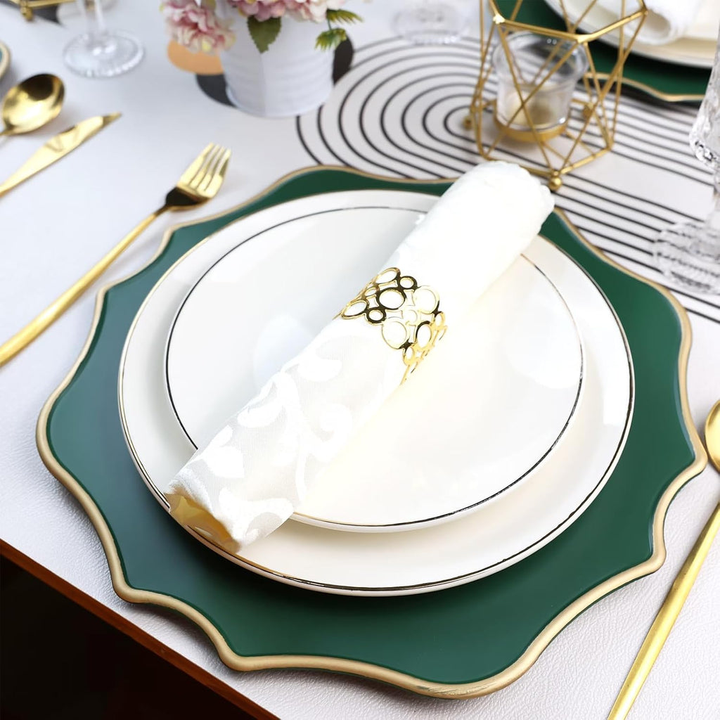 Green Chargers for Dinner Plates, 13 Inch Scalloped Plastic Decorative Table Charger Service Plates Set of 6