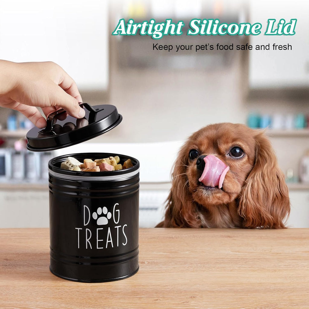 Small Dog Treat Container Airtight - 6" Tall X 4.9" Round Black Dog Treat Jar Counter - Rustic Treat Storage Canister