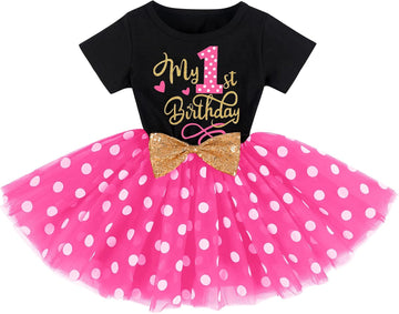 Baby Girls 1st 2nd Birthday Dress Polka Dots Tulle Tutu Cake Smash Summer Party Photo Props