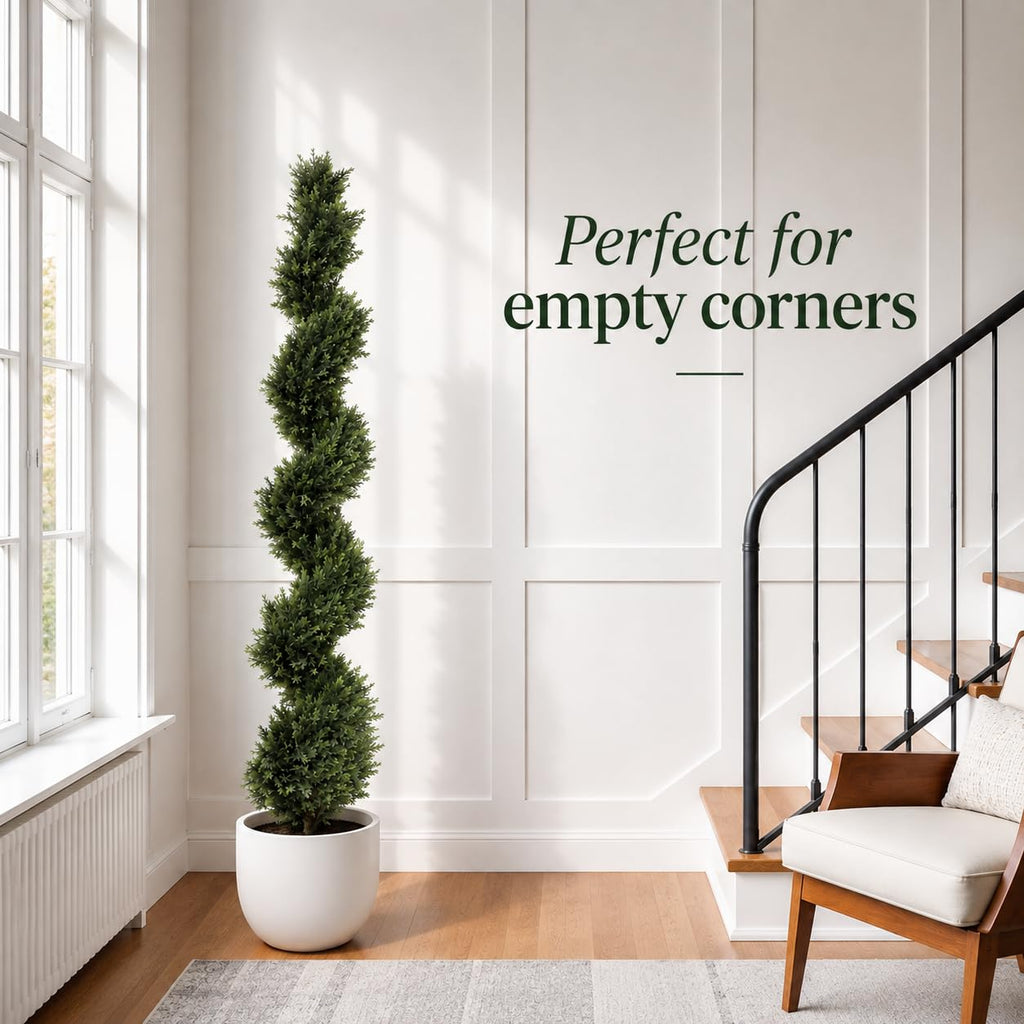 6FT Artificial Boxwood Spiral Topiary Tree for Outdoor & Indoor Decor - Faux UV Resistant Tall Front Door Plant in