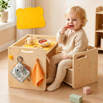 Table and Chair Set - Adjustable Toddler Weaning Table with Storage Box & Table Mat, Baby Furniture Gift for 1-3 Year