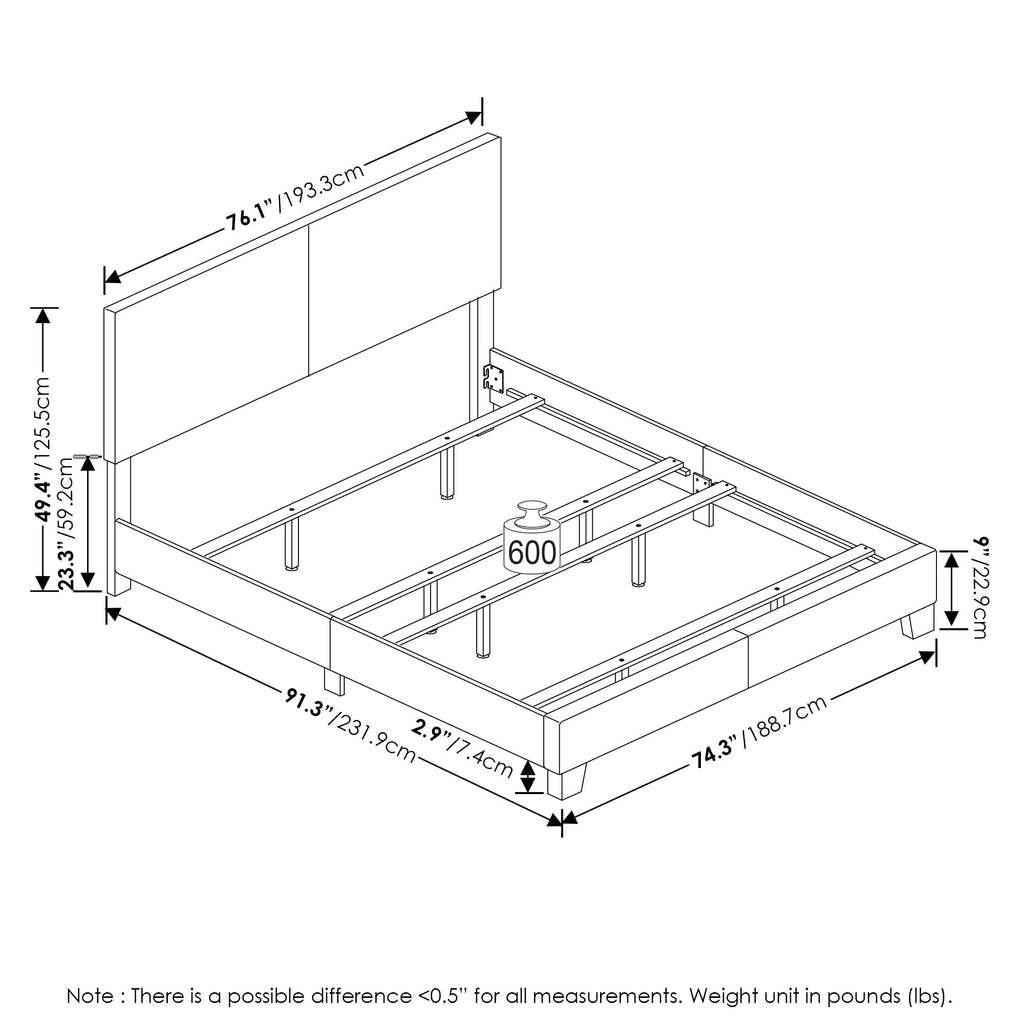 Bed Frame, California King Size Bedframe with PU Leather Upholstery Headboard, Bed with Legs, Wooden Slat Support