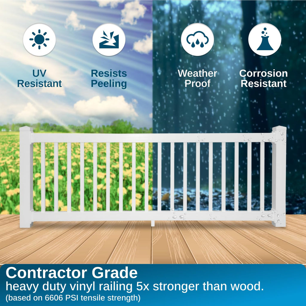 Greenwich Porch and Deck Railing Kit - Vinyl Railing for Stairs on Decks, Porches, Balconies, and More, Versatile DIY