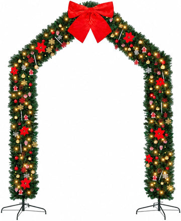 Christmas Tree Archway, 8.5 FT Artificial Holiday Arch with LED Lights