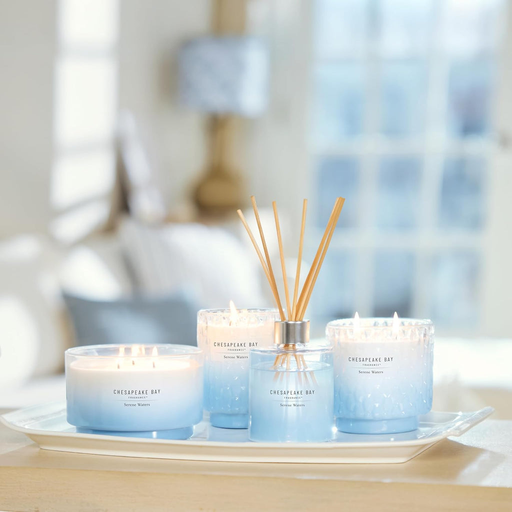 Chesapeake Bay, 11oz Serene Waters Scented Candle, Mood Evoking Fragrance, Textured Sea Glass-Inspired Jar, Premium - Set of 11
