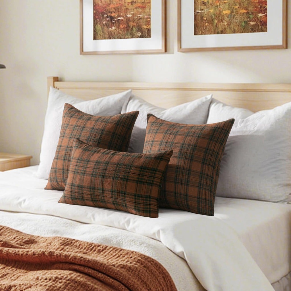 Fall Plaid Pillow Covers Scottish Tartan 18x18 Terracotta Brown