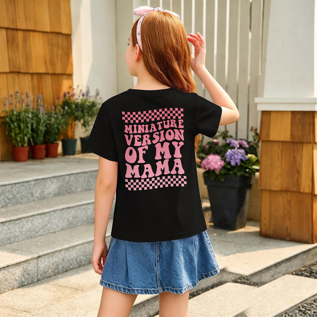 Cute Preppy Shirts for Girls Funny Tshirts Kids Graphic Tees Miniature Version of My Mama Letter Cotton Shirt