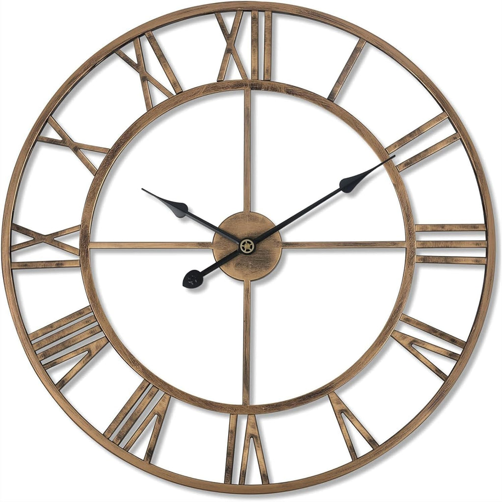 20 Inch Large Retro Wall Clock, Roman Numeral Rusty Style Round Metal Clock, Battery Operated