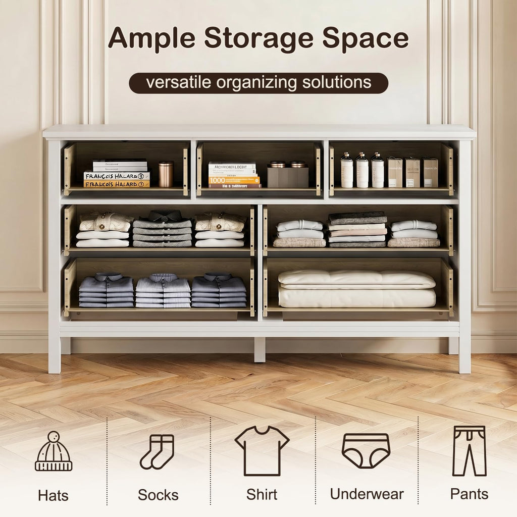55" White with 7 Drawers & Modern Gold Handle