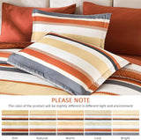 Queen Comforter Set, 7 Pieces Bed in a Bag Orange Queen Bed Set, Soft Boho Striped Bedding Sets with Sheets