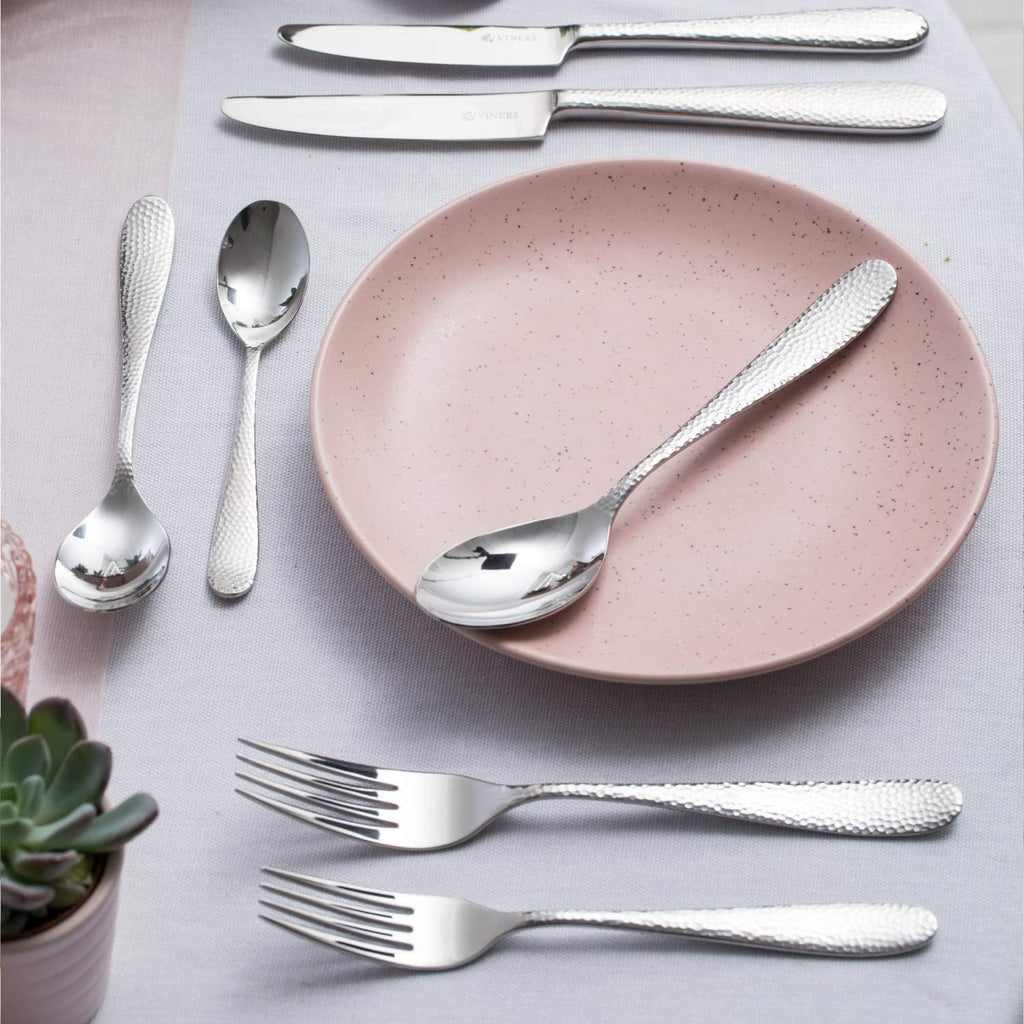 24pc Hammered Design Glamour Cutlery Elegant Mirror Polished Flatware Gift Box with 25 Year Guarantee | 18/0