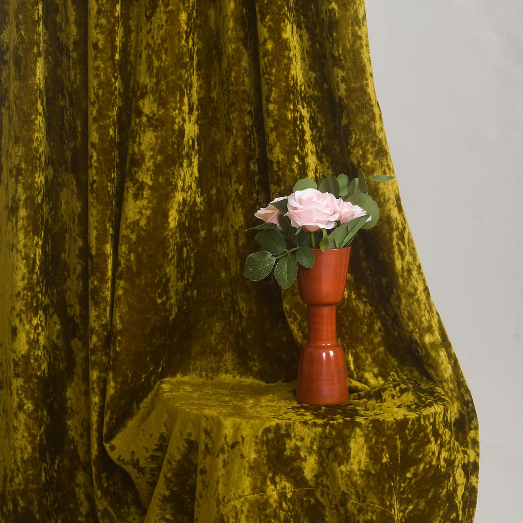 Lux Moss Green Crushed Velvet Curtains 2 Panel Set - 96 inches Long Room Darkening Luxury Distressed Velvet Rod