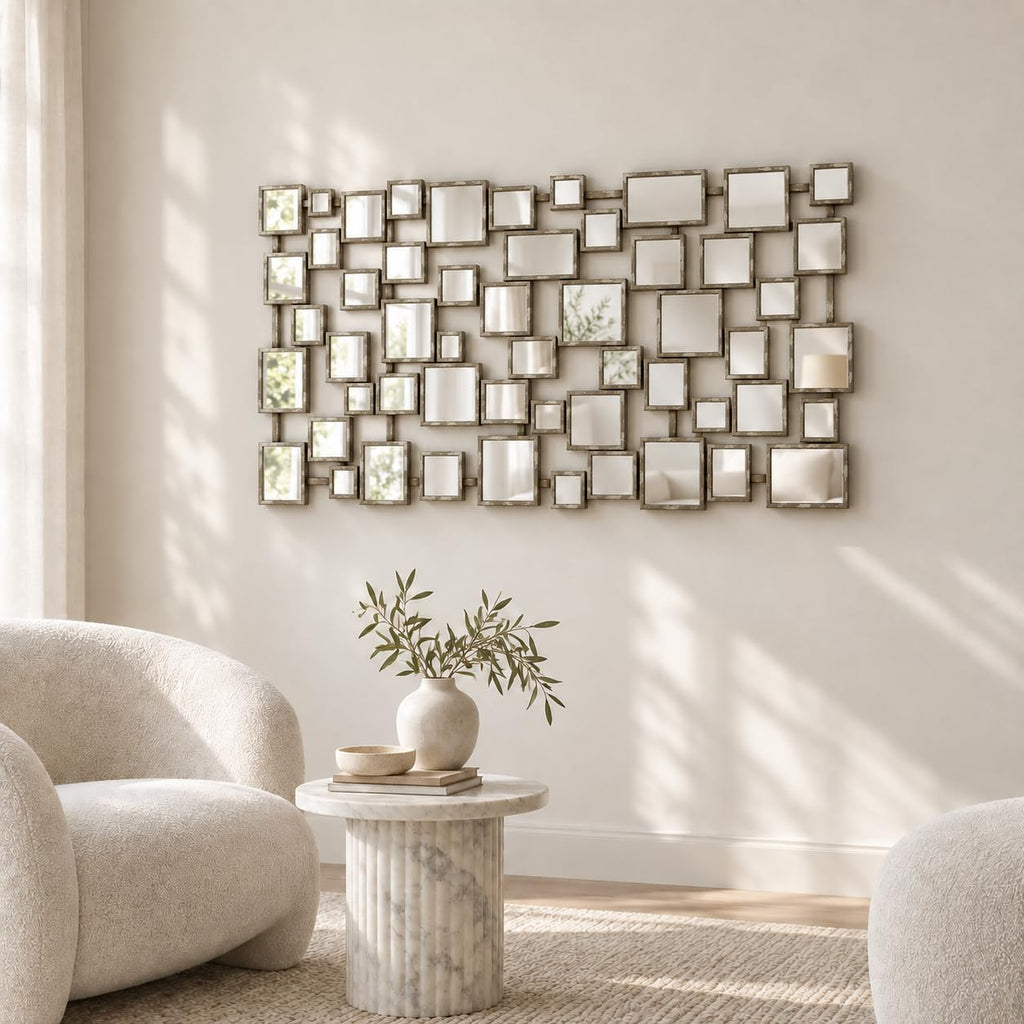 Large Modern Accent Wall Mirror Silver 23.6"x47" Metal Framed Decorative Mirror Bedroom Living Room Home Decor