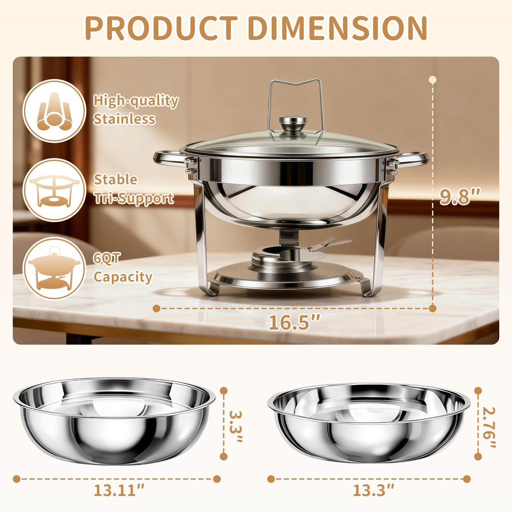 4Pack Round 7QT Stainless Steel Chafing Dishes for Buffet