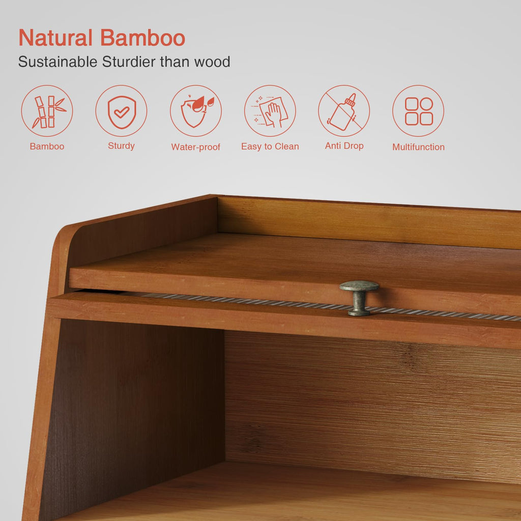 Wooden Countertop, Dark Wood Bread Storage Container made Bread, 2 Tier Roll Top Breadbox Holder Keeper for Sourdough