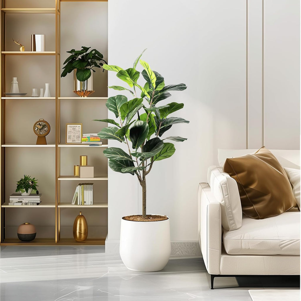 Artificial Fiddle Leaf Fig Tree, 4FT Faux Ficus Lyrata Plant Tall Fake Tree Decor Artificial Tree Office Living Room