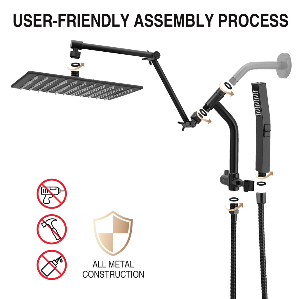 All Metal 10" Luxurious Rain Shower Head with Handheld Spray, Power Jet