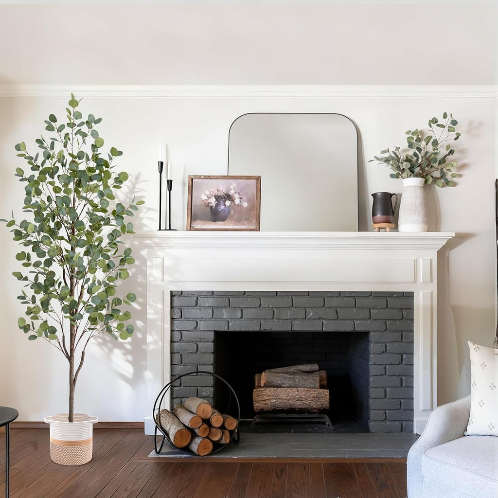 6FT Fake Eucalyptus Tree with Natural Wood Trunk, Artificial Eucalyptus Tree with Planter & Basket, Tall Faux Plant