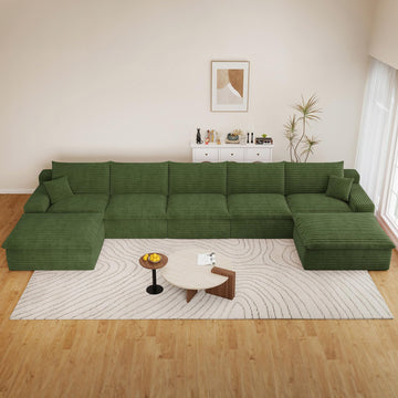165" Cloud Couch Modular Sectional Sofa, U-Shape Boneless Couch with Deep Seat, Modern Corduroy 5-Seater with