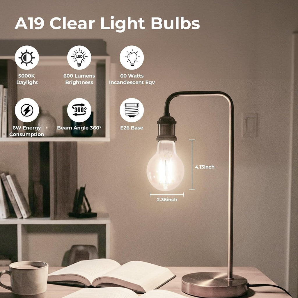 Stepless Dimmable A19 E26 LED Edison Bulbs, 60 Watt Equivalent