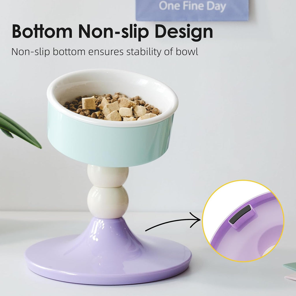 Ceramic Elevated Raised Cat Bowls, 3 Heights Adjustable Raised Dog Bowl Stand for Indoor Cats and Small Dogs, 15°