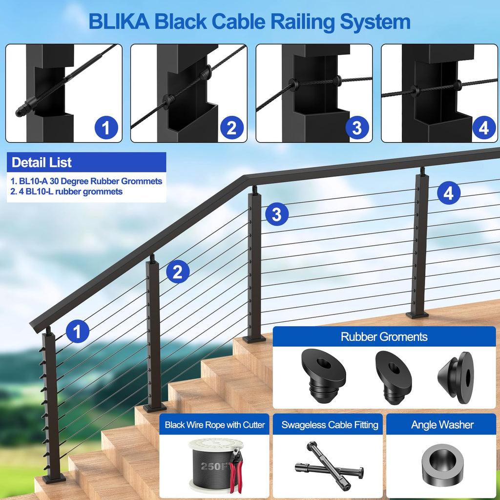 300 Pack Cable Railing Rubber Grommets for 1/8" 5/32" 3/16" Cables for Metal Cable Railing Posts, 1/8" Cable Railing