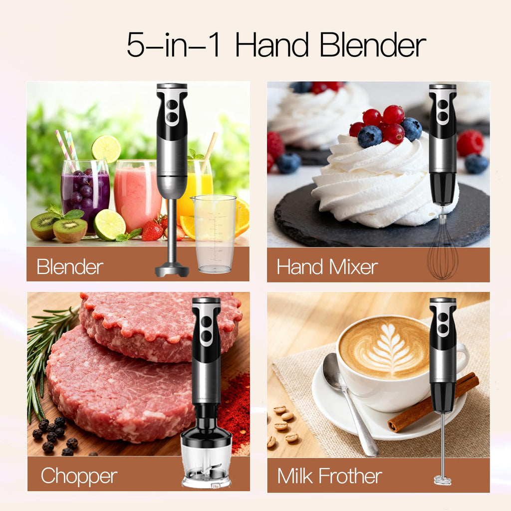 Hand Blender, Multi-Attachment Immersion Blender with Chopper