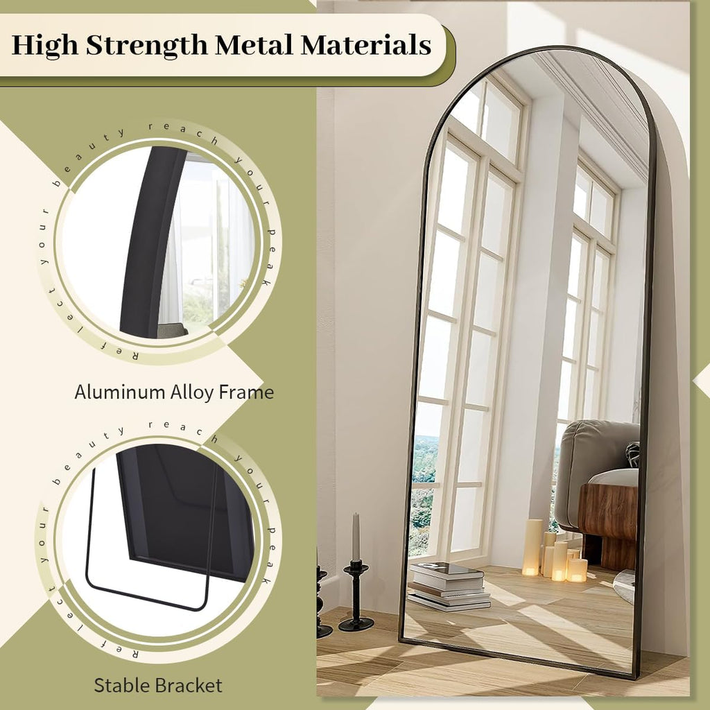 65"X24" Full Length Mirror, Arch Full Body Floor Mirror, Wall Mirrors Hanging Or Leaning Arched-Top with Stand,