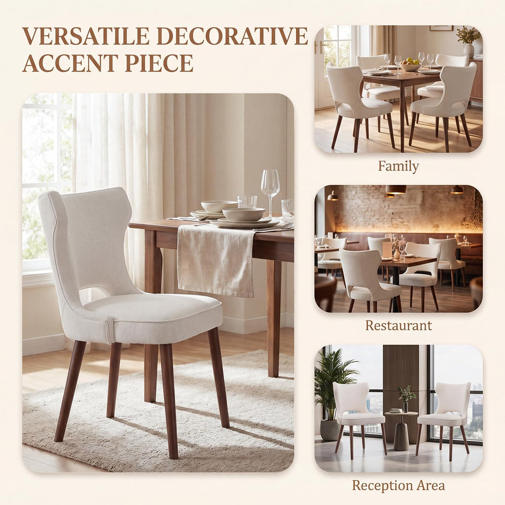 Wooden Dining Chairs Set of 4, Mid Century Dining Room Chairs with Solid Wood Legs, Upholstered Fabric Kitchen Chairs