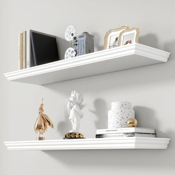 36 Inch Floating Shelves for Wall, 9.3"D Crown Molding Wood Display Shelf