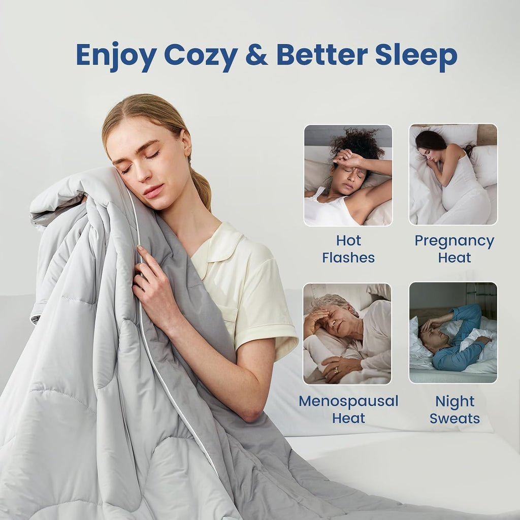 Cooling Comforter Queen Size x Sorona Viscose Natural Fiber, Reversible Silky Smooth Cooling Blanket with Q-Max>0.45