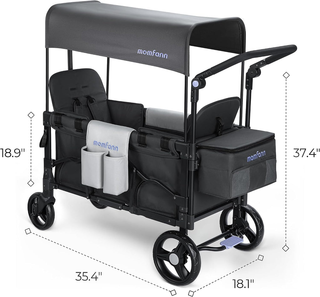 Stroller Wagon for Kids, Double Wagon Stroller Toddlers, All-Terrain Baby Wagon with Canopy & 2 Seaters, Adjustable