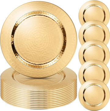 Packs 13 Inch Charger Plates Stainless Steel, Gold - Set of 12