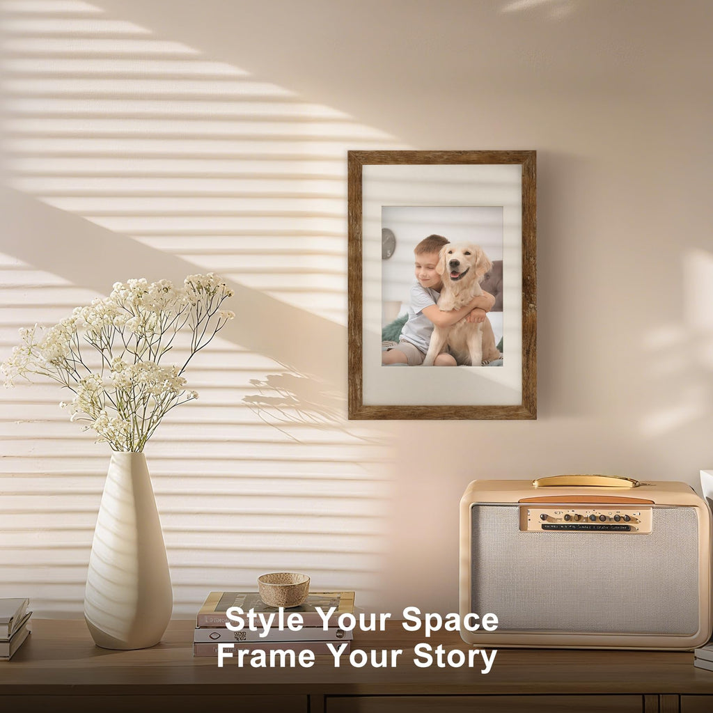 8x12 Picture Frames with 6x8 Mat Set of 2, Rustic Brown