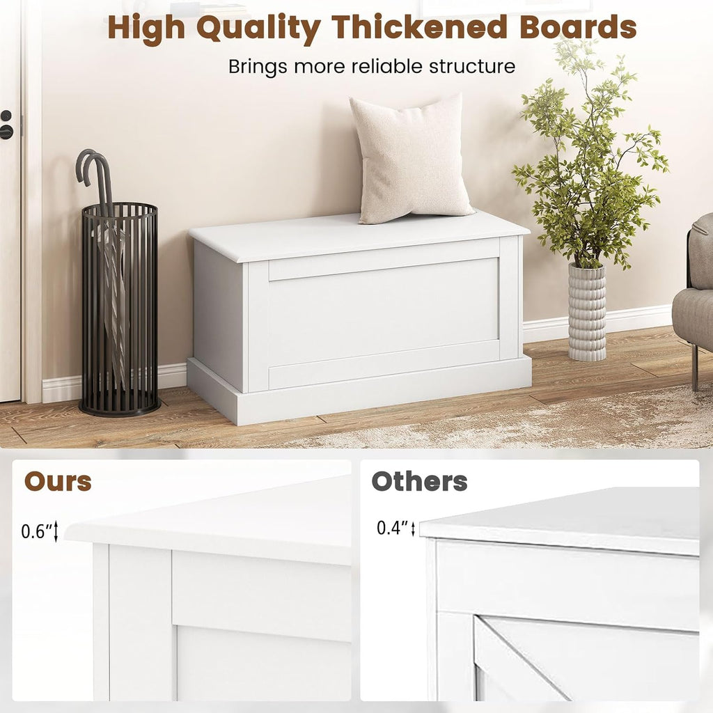35.5-Inches Storage Chest with Safety Metal Hinges, Wooden Flip Top Tool Trunk, Hydraulic Strut, Organizer Box, Large