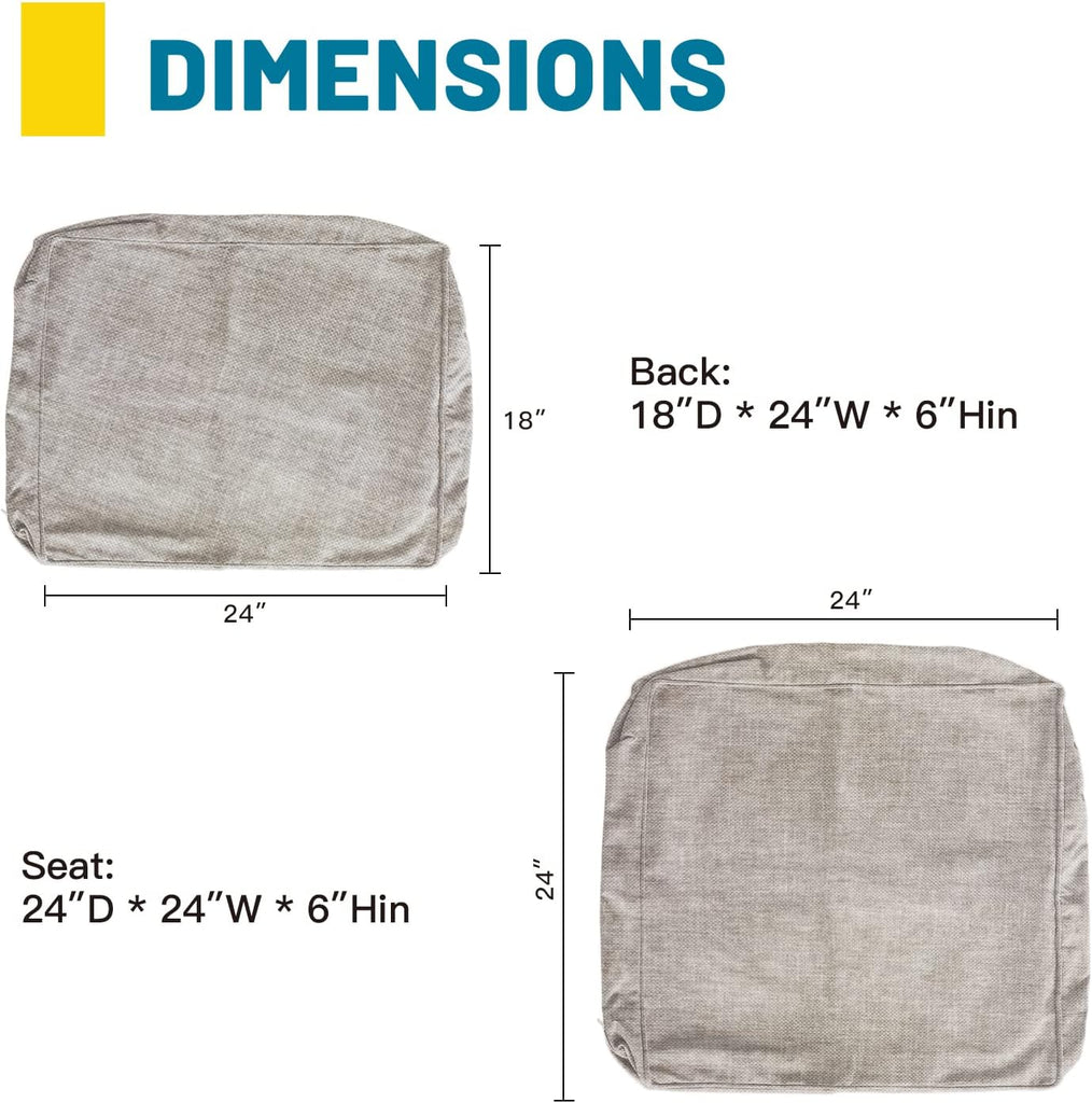 24"x24"x6" Patio Deep Seat Bench Cushion Covers,Khaki | Outdoor Replacement Seat And Back Cushion Covers With Zipper