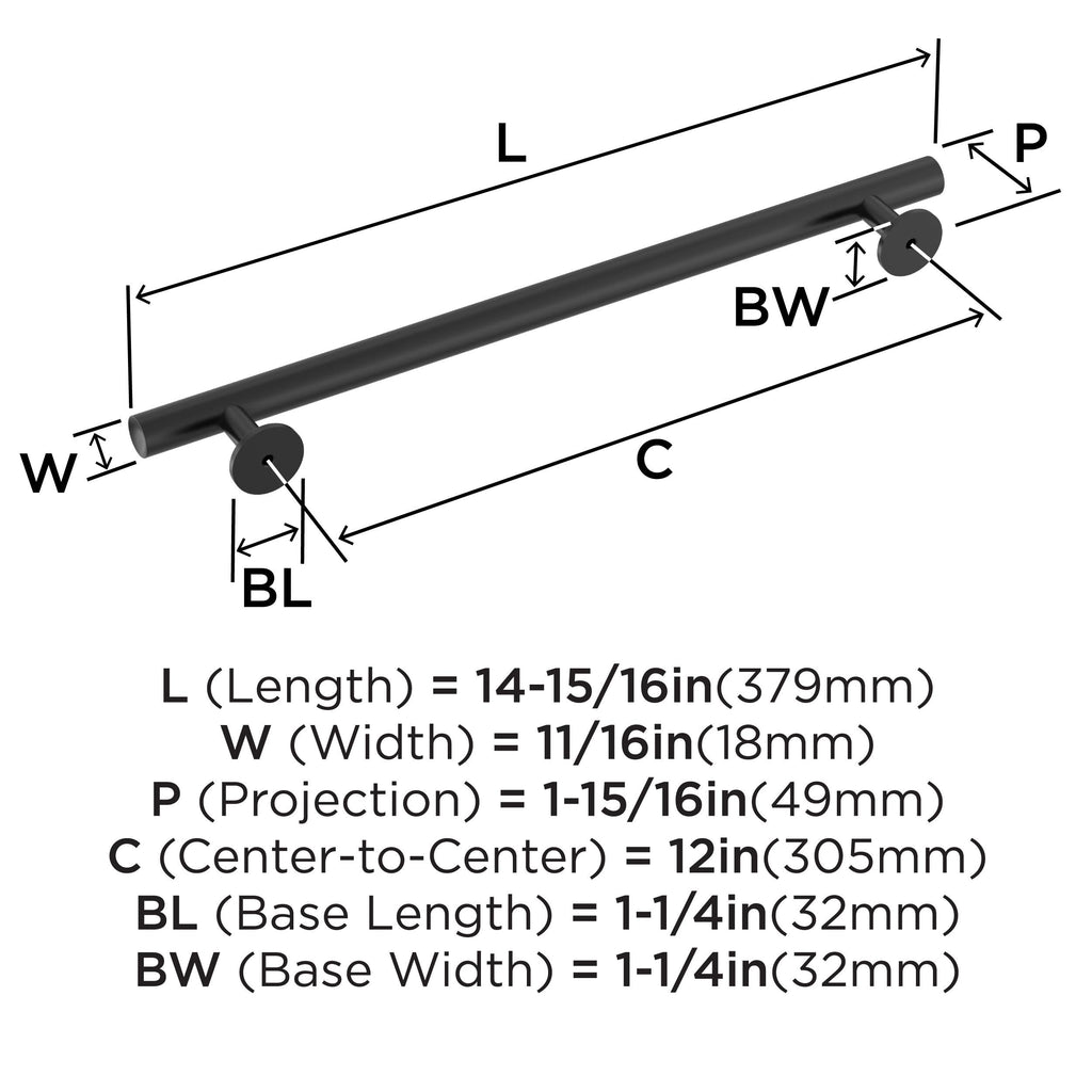 12" Radius Matte Black Appliance Pull